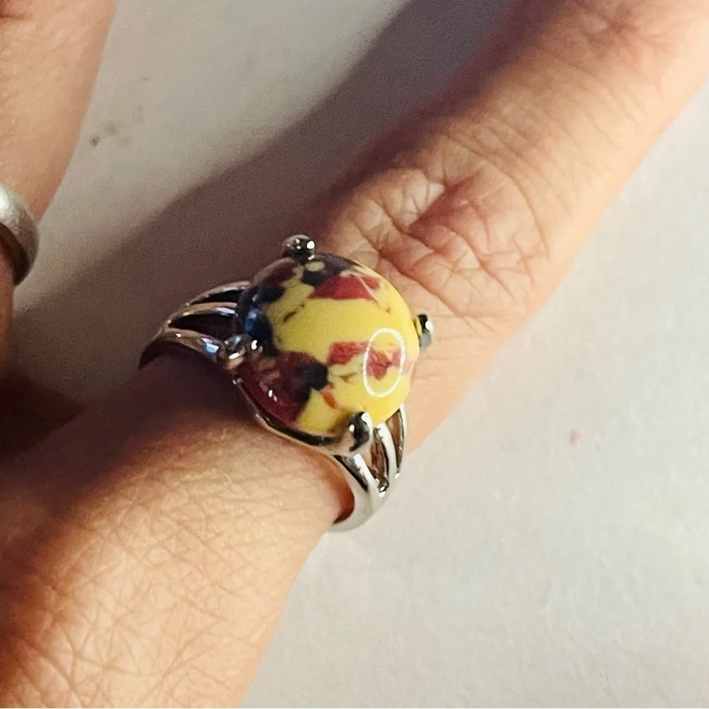 New Handmade Natural Mookaite Yellow Stone Sterling Silver Dragon Claw Ring